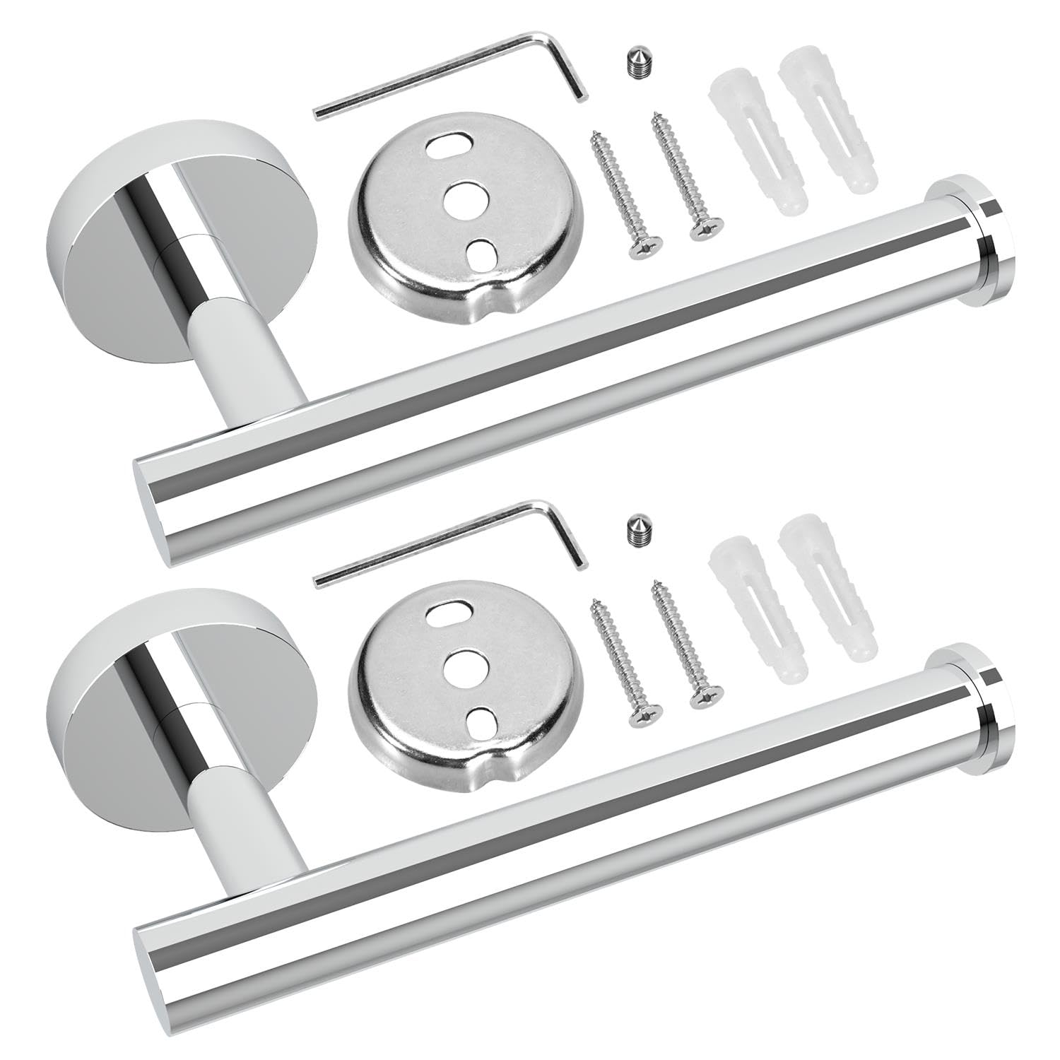 Vinsani 2PK Toilet Roll Holder Dispenser Wall Mounted Stainless Steel Minimalist Modern Style Rust Resistant Rotate Proof Toilet Paper Holder for Bathroom & Kitchen – Polish Silver