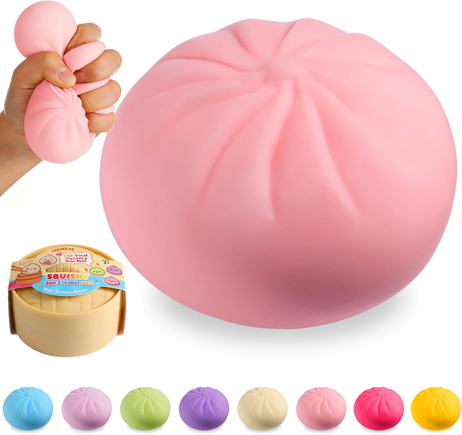 Dumpling Squishy Mystery Box, Viral Squishy Dumpling Toy, Bao Bun Squeeze Stress Relief Fidget Toys for Holiday & Birthday Gifts (Pink)