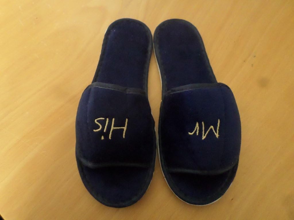 EFY Personalised Embroidered Terry Towelling Slippers - Navy, Size 8-11