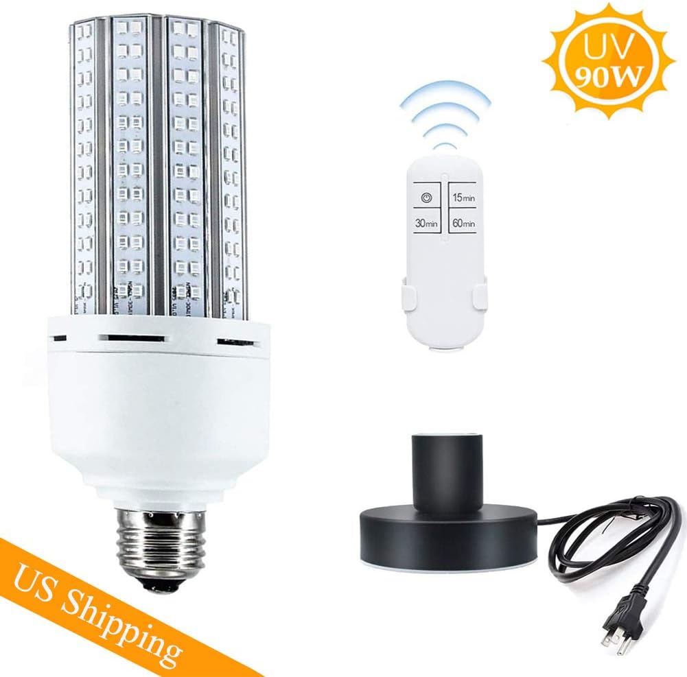 UV Germicidal Lamp, 90W E26, E27 Led UVC Light Bulb with Base with Remote Control, Suitable for Home, Restaurant,Office, Warehouse, Supermarket UV Light Sanitizer Bulb
