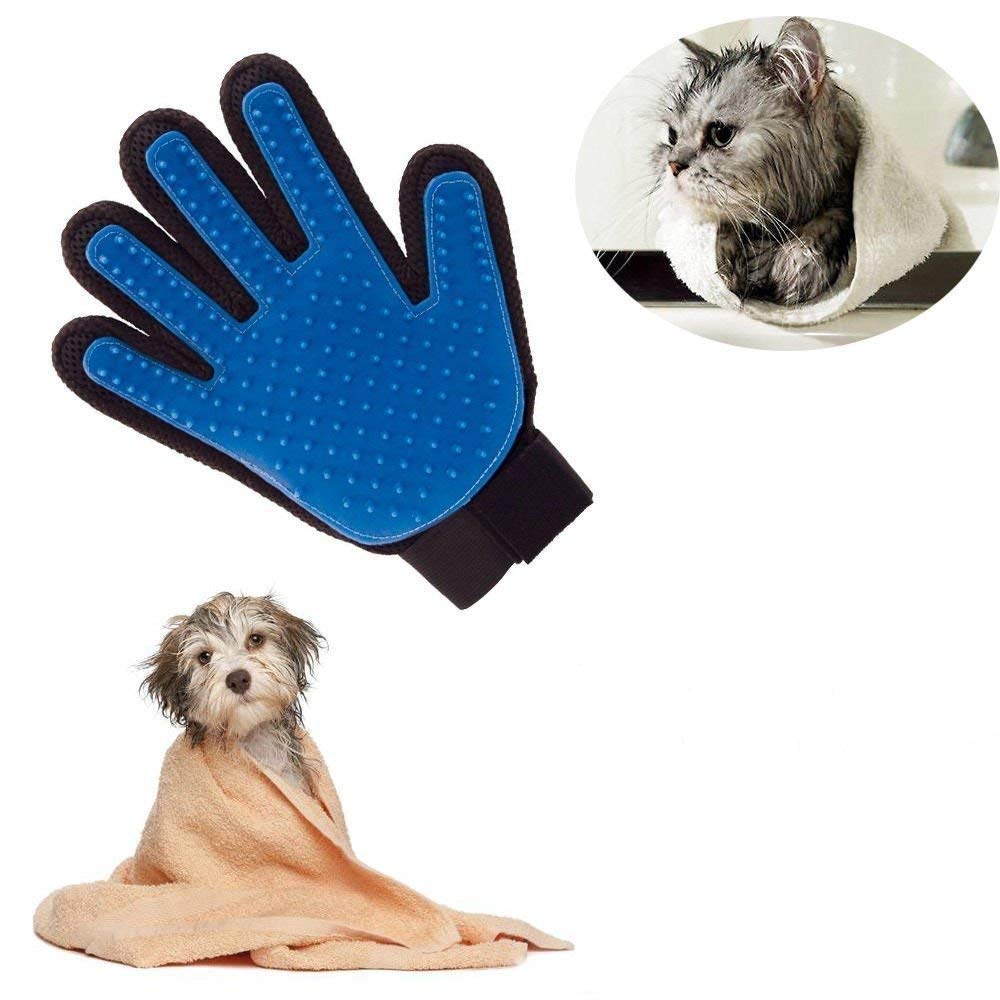 Locisne 2 Packs Pet Dog Cat Cleaning Bath Brush Glove Silicone True Touch for Gentle and Effective Massage Grooming Shedding Cleansing Cleansing Cleaning Glove Right Hand (2 Right Hands, Blue)