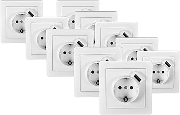 Popp Conjuntos Interruptor E Enchufe Timbres Para La Pared Zocalos Con Usb Toma Corrientes De Pared Salon Cuarto Cocinas Pasillos Oficinas 10 Unidad Enchufe Con Usb Amazon Es Bricolaje Y Herramientas