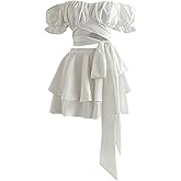 SweatyRocks Women's 2 Piece Skirt Sets Off Shoulder Crop Blouse and Layered Skirt Vacation Outfits