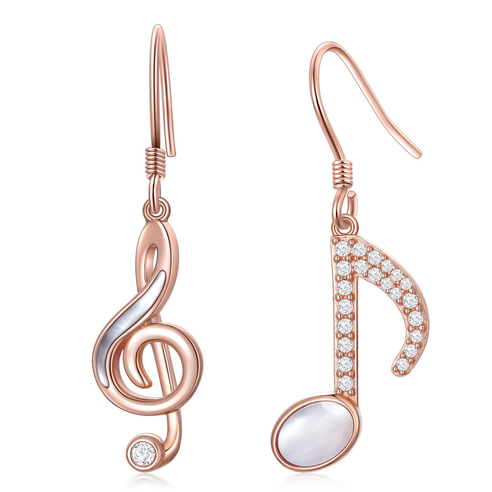 Music Note Earrings Musical Note Dangle Drop Charm 925 Sterling Silver 18K Rose Gold Plated Treble Clef Musical Symbol Dangling Earrings Jewellery Gifts for Music Lovers Teacher