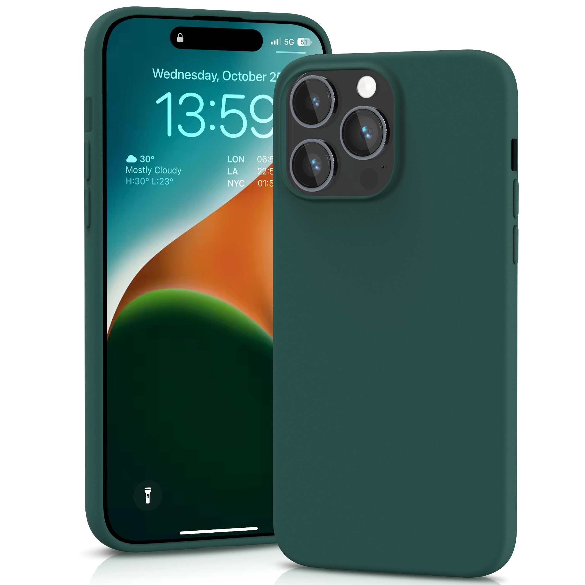 YATWIN Silicone Case for iPhone 14 Pro, Soft-Touch, Shockproof, DustProof, Antiskid Full Body Armour Phone Cover for Apple iPhone 14 Pro - Dark Green — image 1