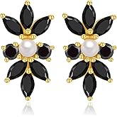 FENBORY Delicate Cubic Zirconia Stud Earrings Cluster Leaf CZ Pearl Earrings Bridal Stud Earrings for Women Wedding Party