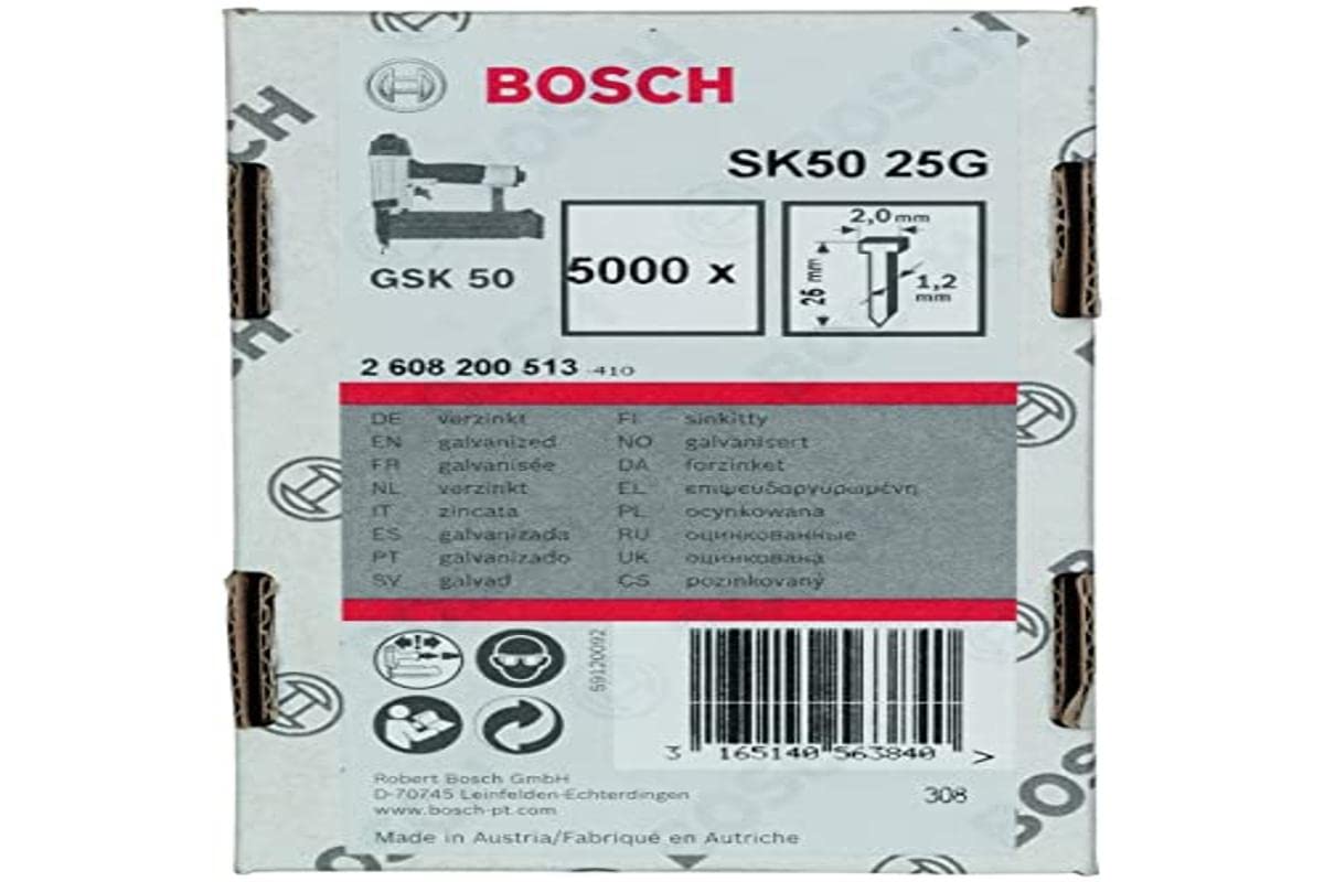 Bosch Professional 5000x Finish Nails SK50 16G (1.2/18 g, 2.0x1.00x25 mm, Galvanised, Accessories for Nail Guns, Pneumatic Nailers)