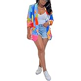 HuiSiFang Women's Printed Blazer Jacket Long Sleeve Open Front Casual Multicolor Print Top