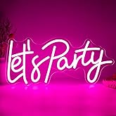 Let's Party Neon Sign, LED Dimmable Let's Party Light Up Sign Neon Light Signs for Wall Decor Art Decorative Lights for Birthday, Wedding, Bachelorette, Engagement Party Decorations 15.91x7.09 Pink