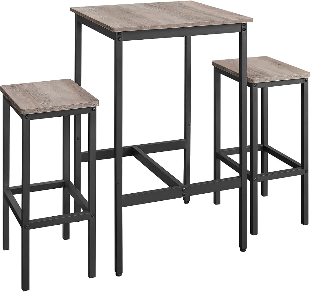 VASAGLE Bar Table and Chairs Set 2-Piece Space-Saving Heather Greige Ink Black