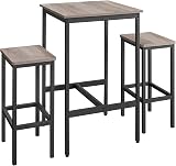 VASAGLE Bar Table and Chairs Set 2-Piece Space-Saving Heather Greige Ink Black