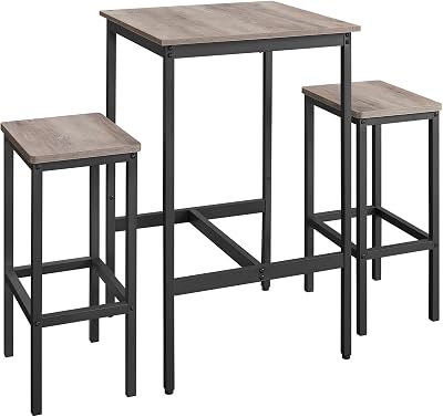 VASAGLE Bar Table and Chairs Set 2-Piece Space-Saving Heather Greige Ink Black