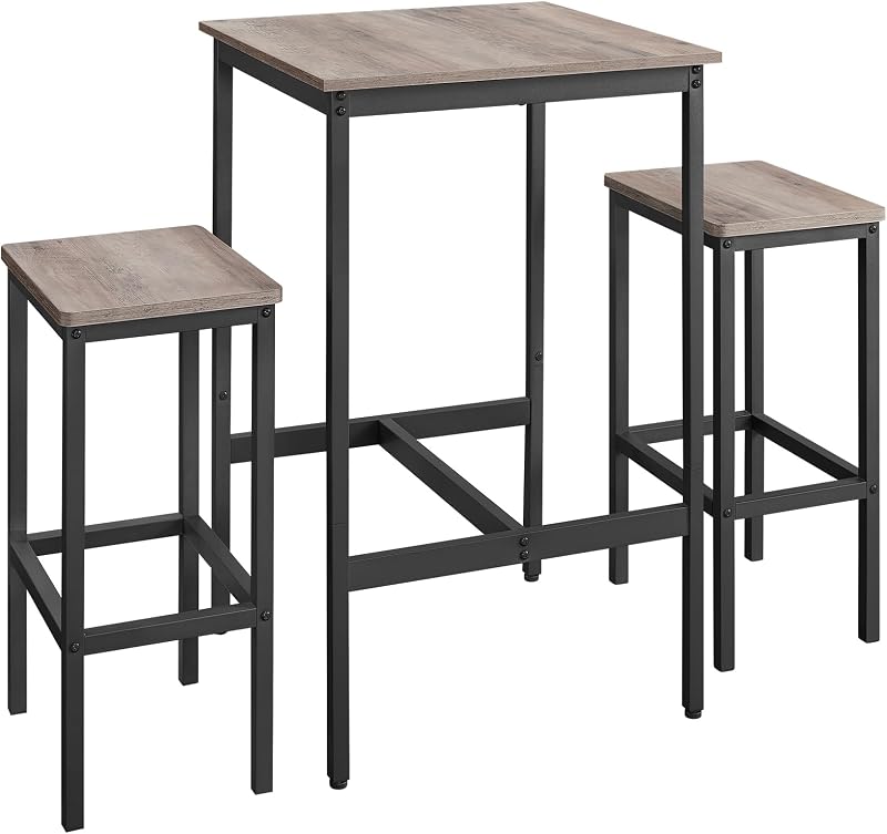 VASAGLE Bar Table and Chairs Set 2-Piece Space-Saving Heather Greige Ink Black