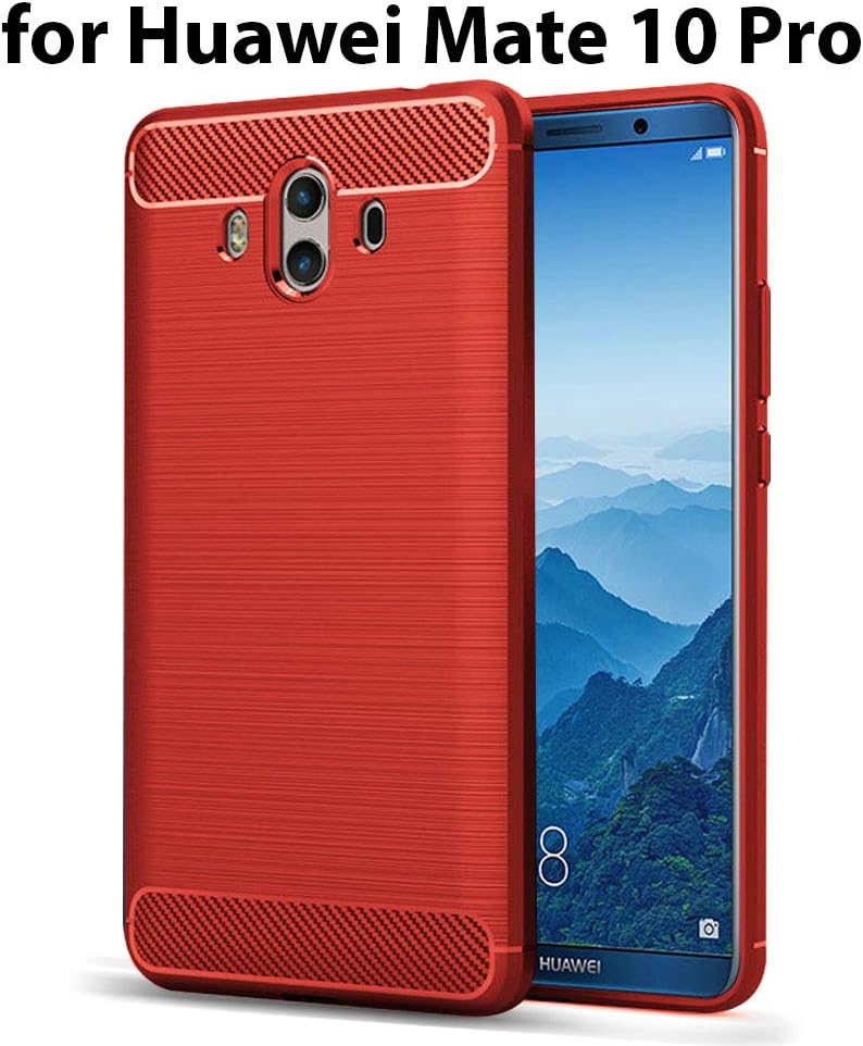 Blueenza Case For Huawei Mate 10 Pro BLA-L09-L29 - Carbon Finish Grip Phone Back Case Shockproof Washable Gel Silicone Rubber … (Red Carbon Texture)