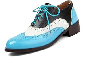 DEVILEYEZE Women's Patent Leather Perforated Lace-up Oxfords Multicolor Colorful Brogues Wingtip Derby Shoe Ladies Plus Size Vintage Dress Oxfords-15 Yards