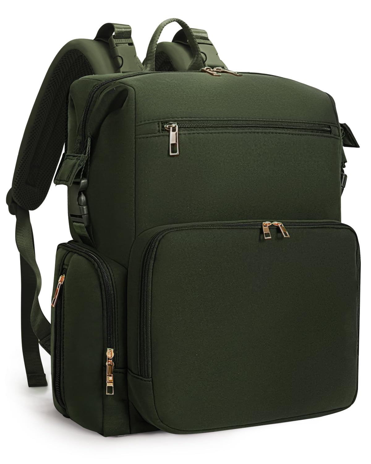 CEI-CEI Baby Changing Bag Backpack Neoprene Large Nappy Changing Bags with Changing Pad for Mum and Dad Newborn Baby Maternity with Stroller Straps and Insulated Pockets for Travel (Army Green)