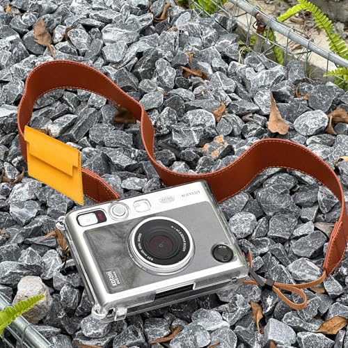 PFUTURE Accessories Kit for Fujifilm Instax Mini EVO Instant Camera - Clear Case, Lens Cap, Adjustable Strap, Mini Photo Album, Screen Protector, DIY Sticker, Brown (No Camera)