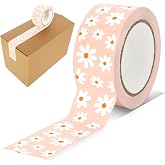 Whaline Groovy Daisy Decorative Packing Tape 110 Yard Boho Flower Gift Boxes Wrapping Tape Pink Daisy Floral Tapes for DIY Art Craft Small Business Sealing Mail Boxes Supplies