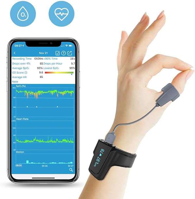 Sleep Oxygen Monitor w Vibration Alert for Snore & Sleep Apnea w Free