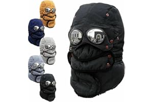 LINPING Winter Thermal Trapper Hat with Glasses Winter Cycling Windproof Ski Mask Cap
