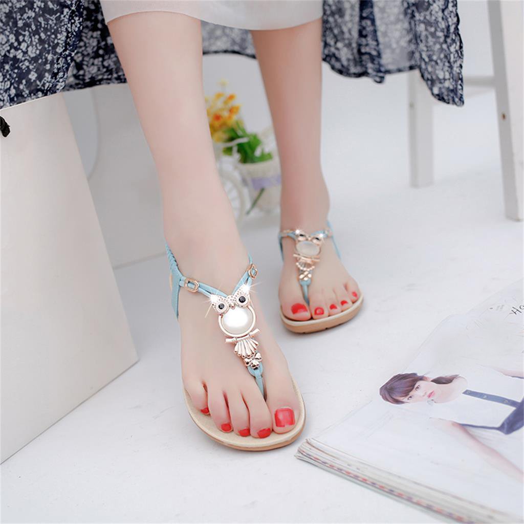 footful women summer bohemia flat sandals beach thong shoes sky blue 36