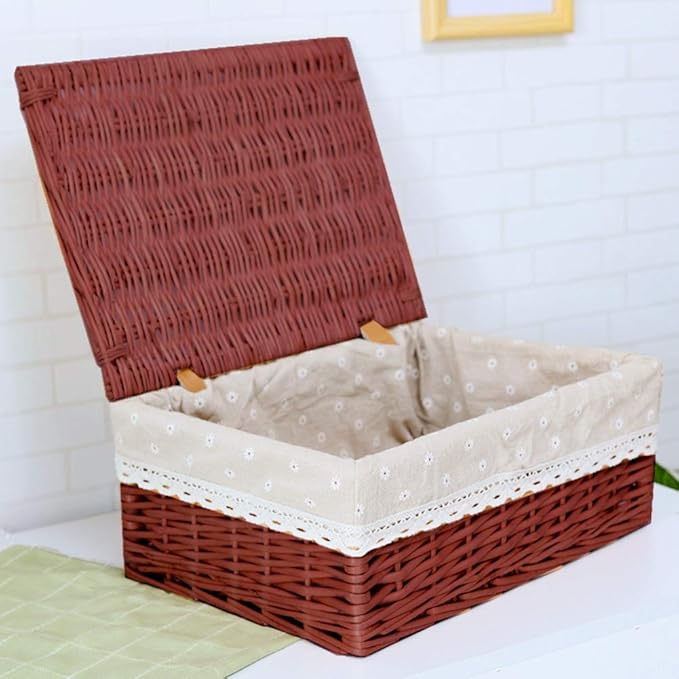 QIANDING SNL Cesta de Almacenamiento de ratán con Tapa Caja de