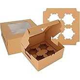 QTLCOHD 100Pcs Cupcake Boxes 4 Count Cupcake Containers 6x6x3 Inch Brown Cupcake Box Bulk for Cupcakes Muffins Cookies Pastri