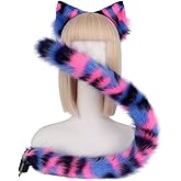 QinRuan Animal Cosplay Costume Accessories Furry Faux Fur Cat Ears Headband and Fox Tail Set Halloween Accessory