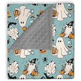 EyMzcod Mink Baby Boy Blanket Blue Halloween Ghost Jack O Lantern, Spooky Holiday Bat Spider Double Layer Dotted Backing Receiving Swaddle Newborn Infant Toddler Nursery Crib Bedding Shower Gift 30x40