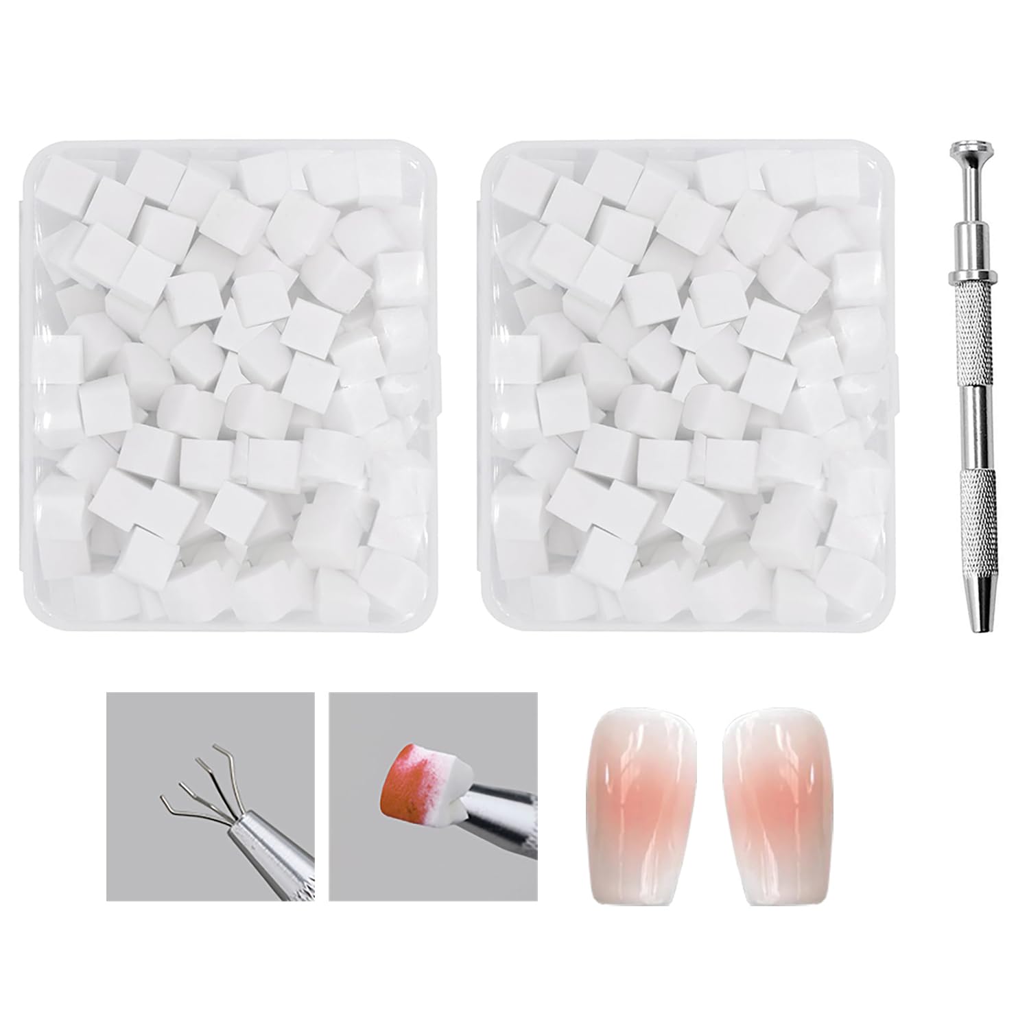 YPYMOD 200 Pcs Nail Sponges for Ombre, Nail Art Tools for Gradient Nail Designs with 1 Metal Grabber Nail Brushes Storage for Professional and DIY Nail Art
