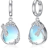 Moonstone Hummingbird/Dragonfly Earrings Teardrop Dangle Huggies Earrings 925 Sterling Silver Hoop Earrings Jewelry for Women Girls