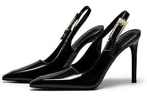 Coutgo Women's Slingback High Heels Pointed Toe Stilettos Metal Buckle Dress Party Pump Shoes