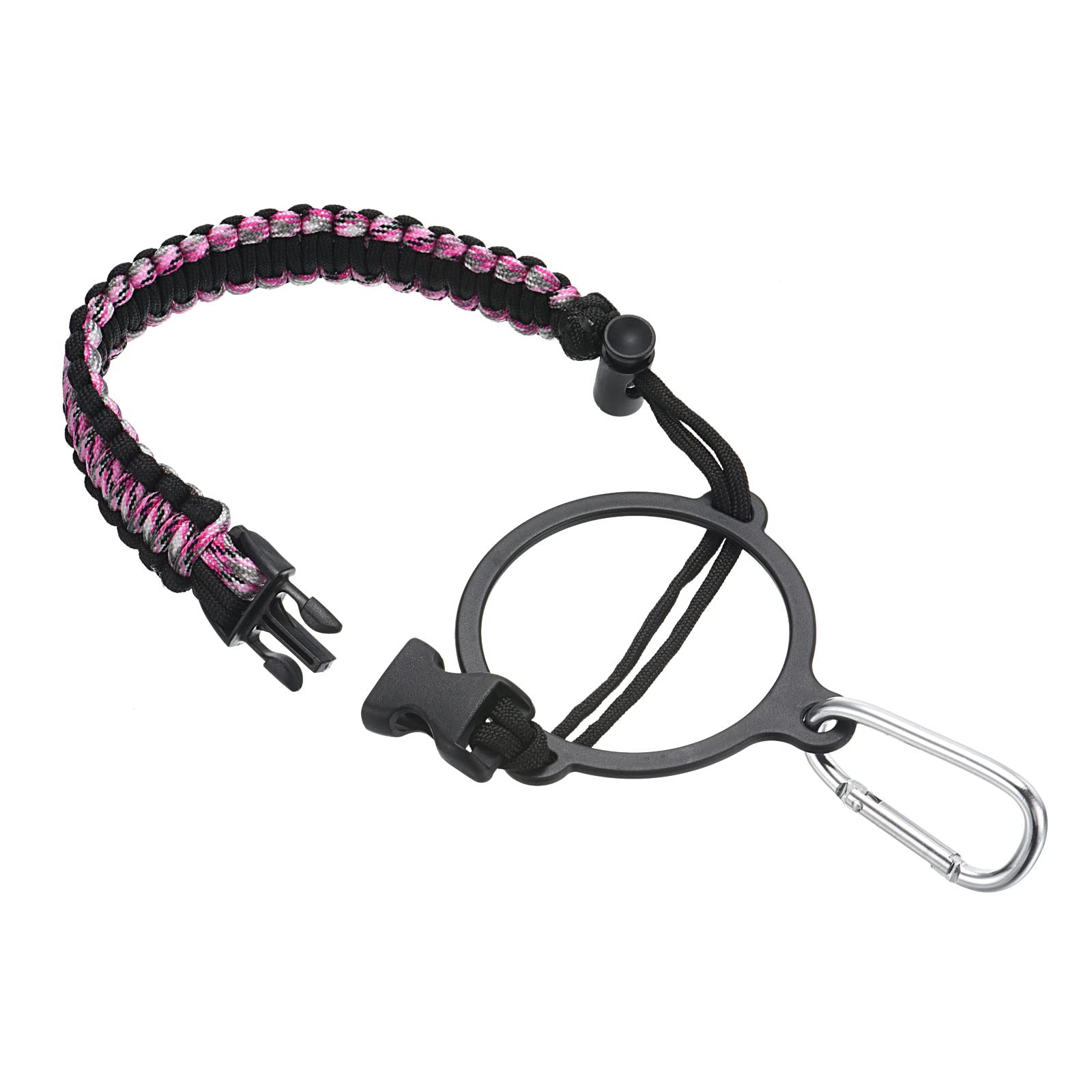 PATIKIL Water Bottle Holder, Paracord Handle Carrying Lanyard Strap Carrier with Ring for 12oz to 64oz Wide Mouth Bottles, Pink Camo, Black