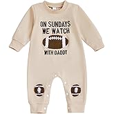 allshope Newborn Baby Boy Girl Fall Outfit Romper Long Sleeve Football Embroidery Jumpsuit Bodysuit Cute Infant Clothes