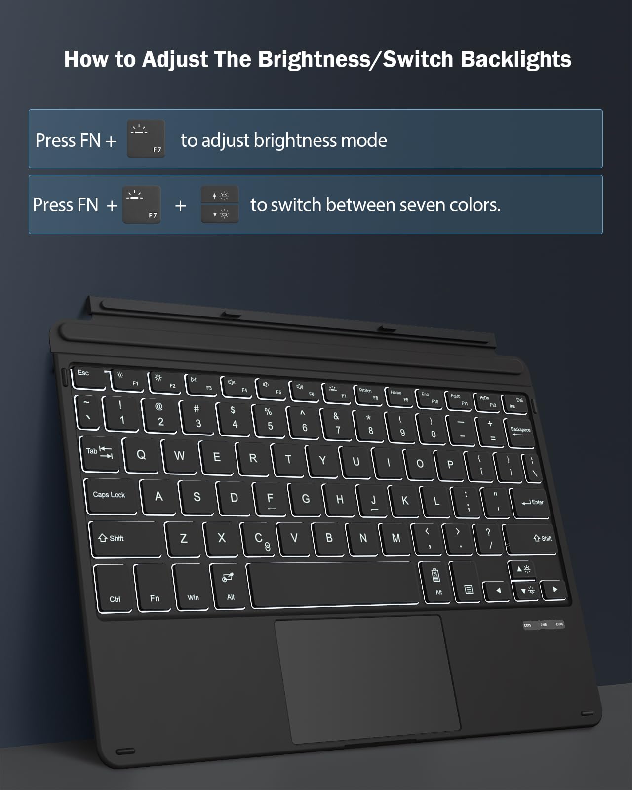 MoKo Type Cover Keyboard for Surface Go 4 2023/ Go 3 2021/ Go 2 2020 / Go 2018, Slim Wireless Bluetooth Keyboard with Trackpad, 7-Color LED Backlit, Built-in Rechargeable Battery, Black