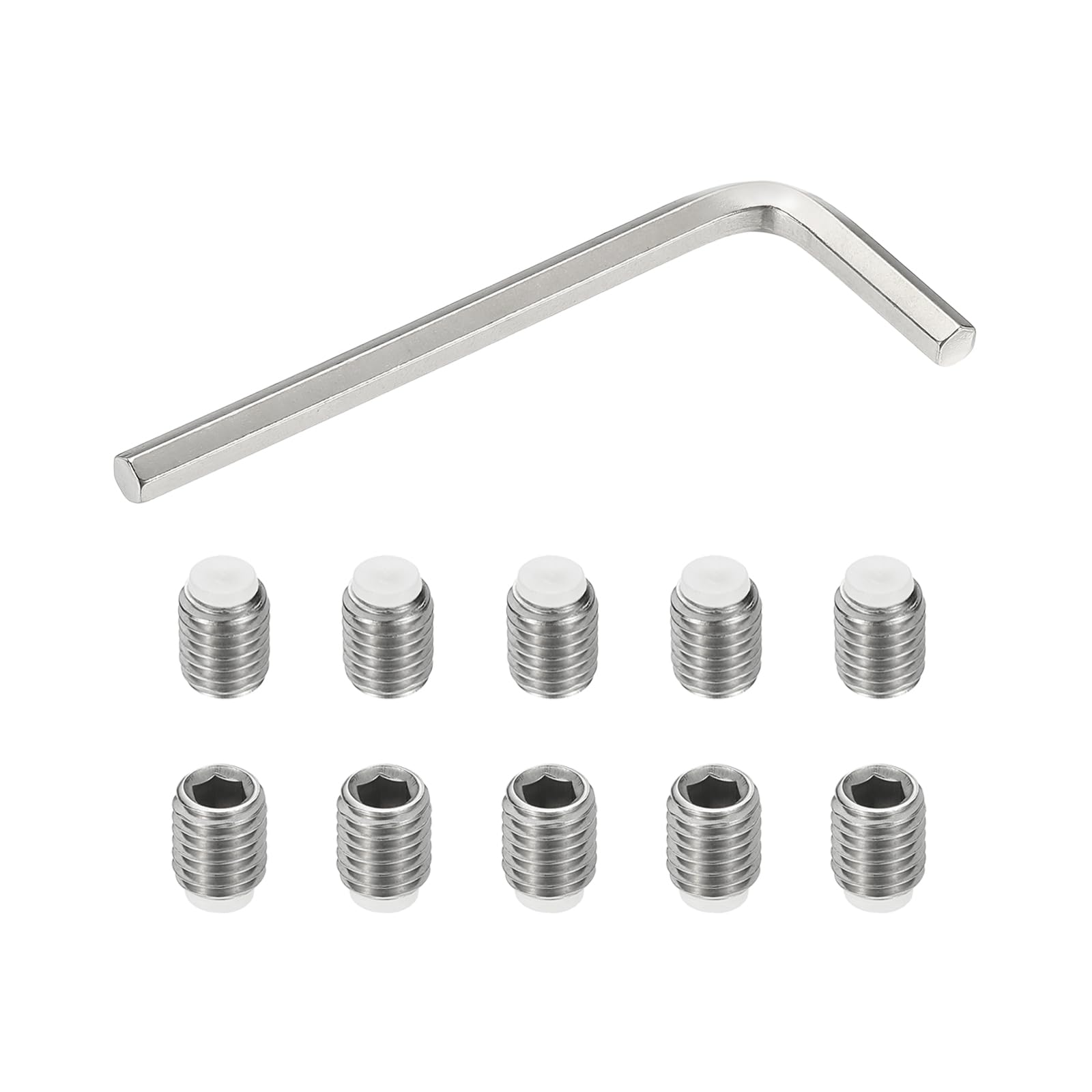 PATIKIL M10x12mm Nylon Tip Grub Screw, 10pcs 304 Stainless Steel Metric Hex Socket Head Cup Point Bolt Anti Slip Internal Hex Drive Hardware with l Key Wrench