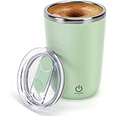 VAlinks Self Stirring Coffee Mug - Rechargeable Stainless Steel Auto Mixing Cup with Lid, 350ml/12oz Stirring Cup To Stir Coffee, Mixed Milk, Tea Office Car Use, Green