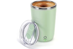 VAlinks Self Stirring Coffee Mug - Rechargeable Stainless Steel Auto Self Mixing Cup with Lid, 350ml/12oz Coffee Self Stirring Cup To Stir Coffee, Mixed Milk, Tea Office Car Use, Green