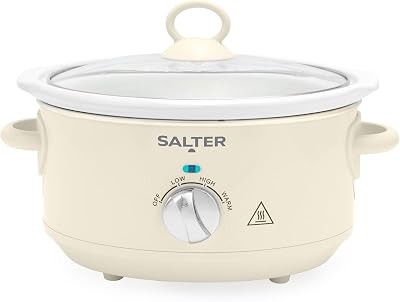 Salter Retro Cream 3.5L Slow Cooker 200W 3 Heat Settings Keep Warm