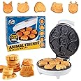Animal Mini Waffle Maker- Make 7 Different Shaped Pancakes- Includes a Cat Dog Reindeer & More- Electric Nonstick Waffler Iron, Pan Cake Cooker Baker w Recipe Guide, Fun Breakfast Gift for Kids Adults