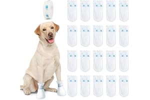 LAUHUW Disposable Waterproof Dog Boots for Paw Protection, 20 Pcs Pet Shoes with Adjustable Self-Adhesive Bandage, Dog Disposable Foot Covers for Outdoor & Indoor Walking (M)