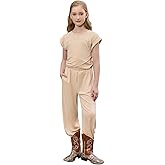 Girls 2 Piece Athletic Outfits Sets Crossover Cropped Tops and Wide Leg Sweatpants Tracksuit with Pockets