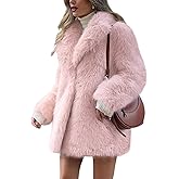Wyeysyt Womens Faux Fur Coat Fluffy Lapel Furry Jacket Long Sleeve Shaggy Long Coat Winter Warm Coats Outerwear