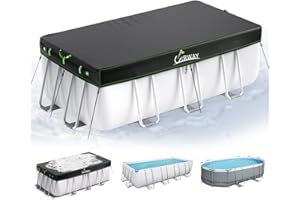 UIRWAY 9x18 FT Rectangular Pool Cover with Reflective Strips, Swimming Pool Cover for Above Ground Pool, Solar Cover Including Rope Tie and Luminous Ground Nails for Rectangular or Oval Pools