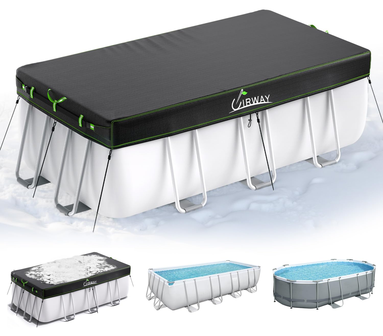 Photo 1 of UIRWAY 7x10 FT Winter Rectangular Pool Cover with Reflective Strips, Swimming Pool Cover for Above Ground Pool, Solar Cover Including Rope Tie and Luminous Ground Nails for Rectangular or Oval PoolsLPNO385682214
