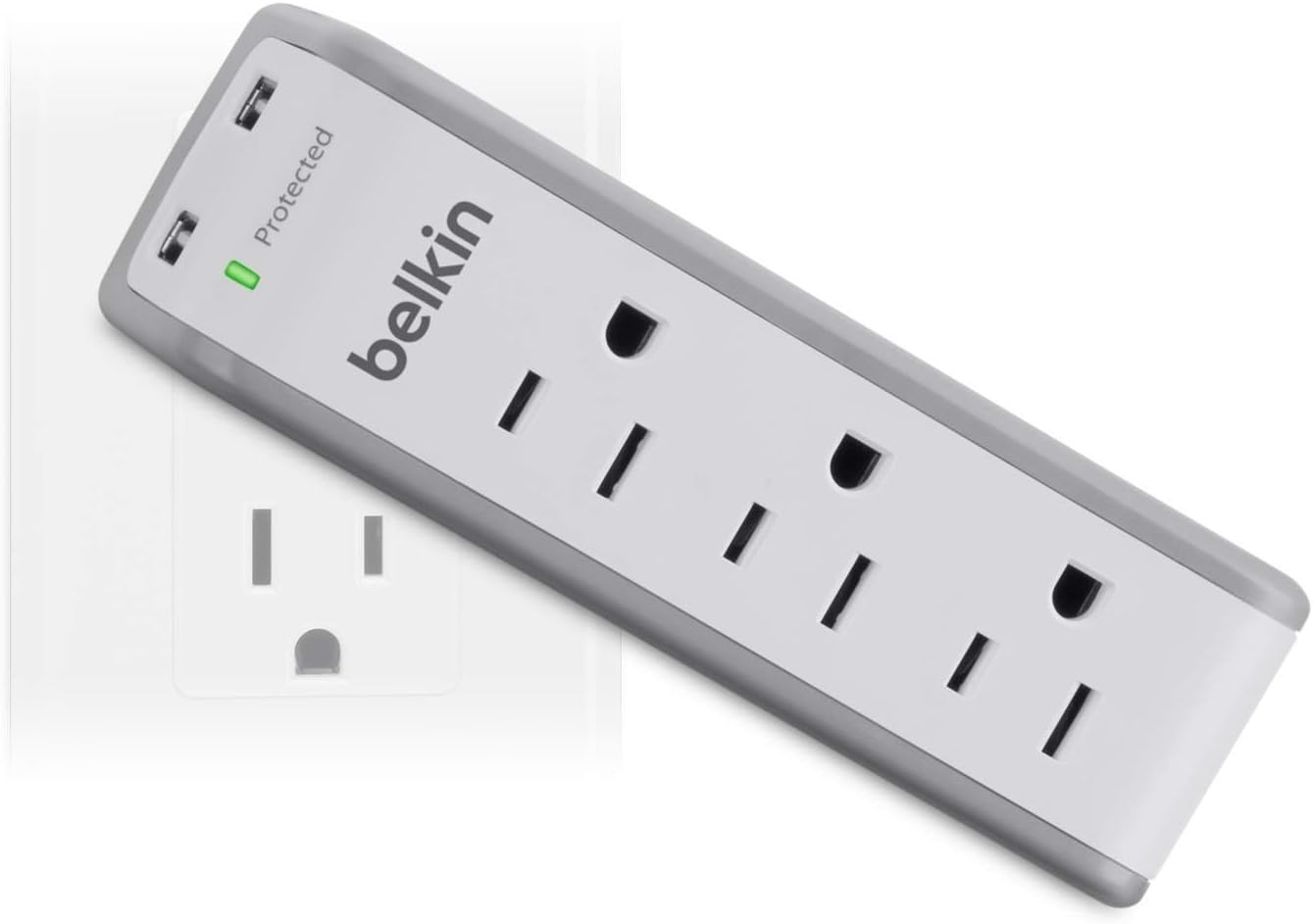 Belkin Wall Mount Surge Protector - 3 AC Multi Outlets & 2 USB Ports - Flat Rotating Plug Splitter - Wall Outlet Extender for Home, Office, Travel, Computer Desktop & Charging Brick - 918 Joules: Home Audio & Theater