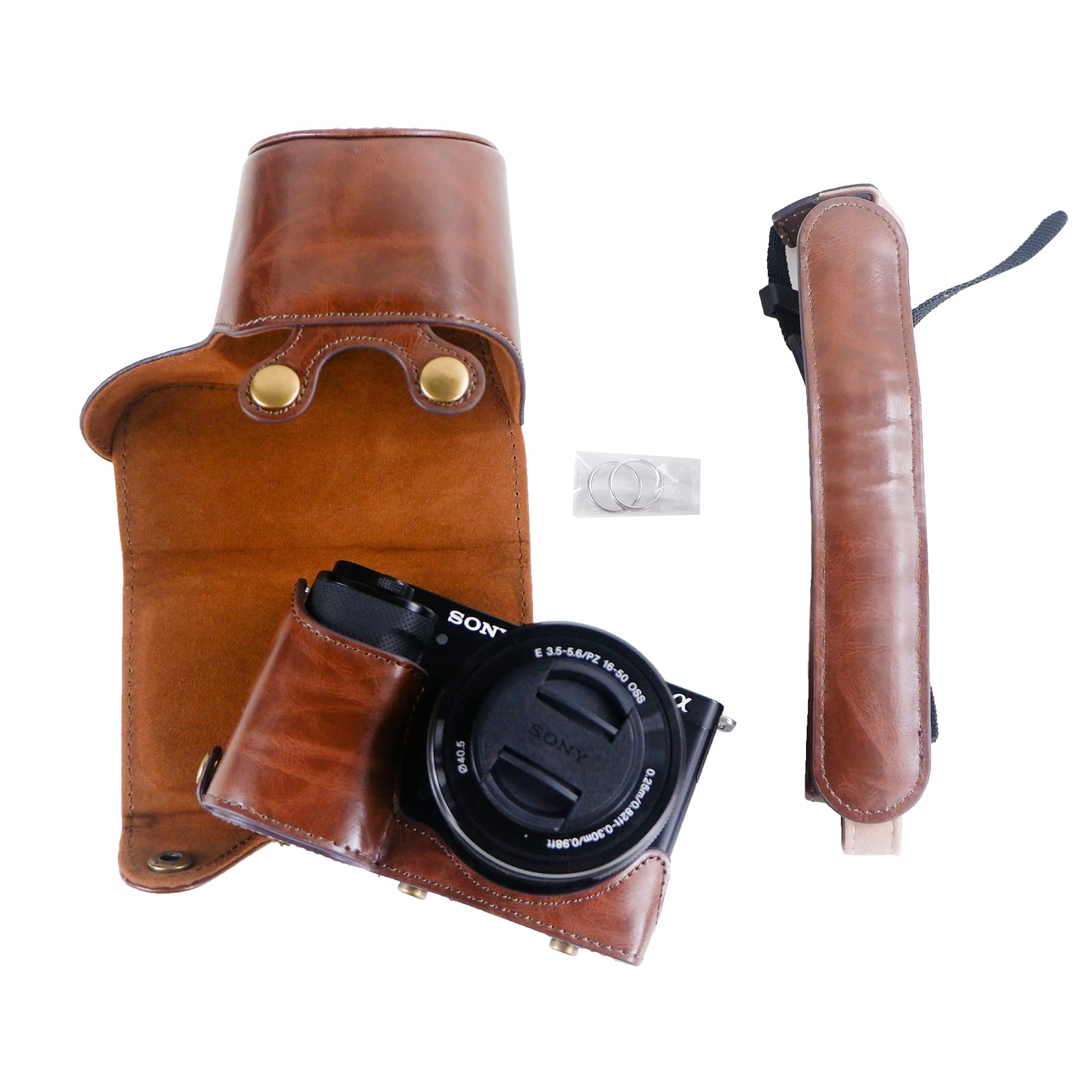 Rieibi ZVE10 Case - Quality PU Leather Case for Sony ZV-E10 Mirrorless Digital Camera - Grip Protective Case with Strap for Sony ZVE10 - Coffee