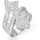 Delicin Jewelry Silver Tone Rhodium Plated Cubic Zirconia Double-Band Curved Ring