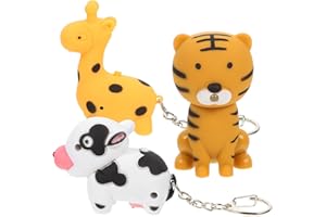 Homoyoyo 3pcs LED Light Up Animal Keychains with Sound Tiger Giraffe Cow Key Hanging Ornament for Purse