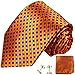 Paul Malone Necktie, Pocket Square and Cufflinks 100% Silk Orange Navy